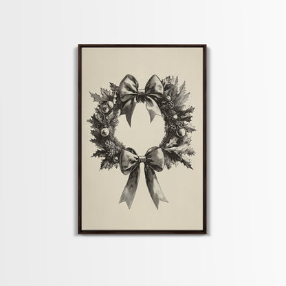 Sketch of a Christmas Wreath Canvas Print - Framed Canvas - Minimalist Christmas Art - Boho Christmas Art - Rustic Christmas Art