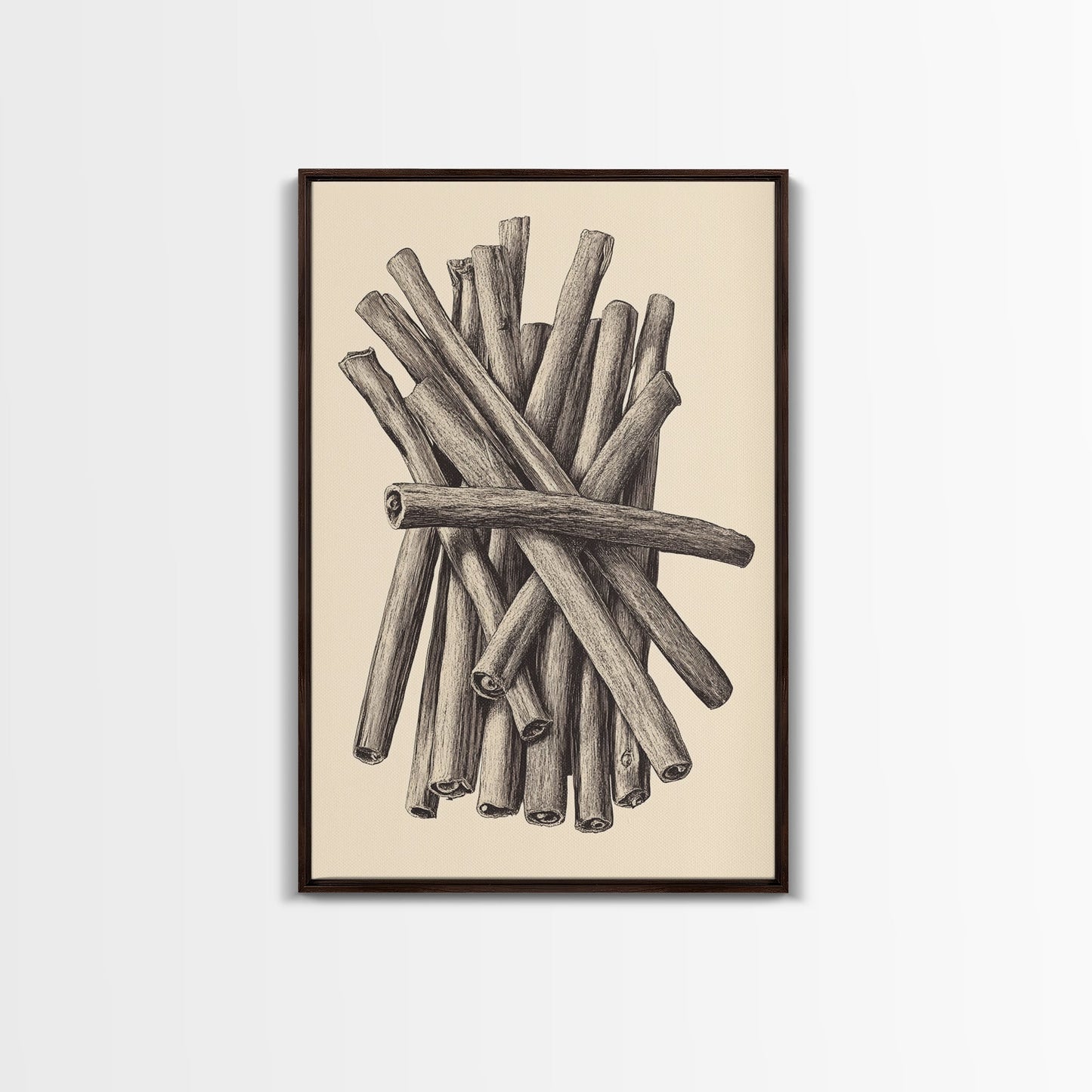 Retro Cinnamon Sticks Canvas Print - Framed Canvas - Minimalist Christmas Art - Boho Christmas Art - Rustic Christmas Art