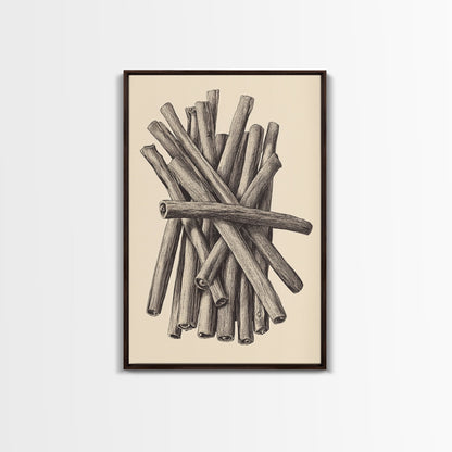 Retro Cinnamon Sticks Canvas Print - Framed Canvas - Minimalist Christmas Art - Boho Christmas Art - Rustic Christmas Art