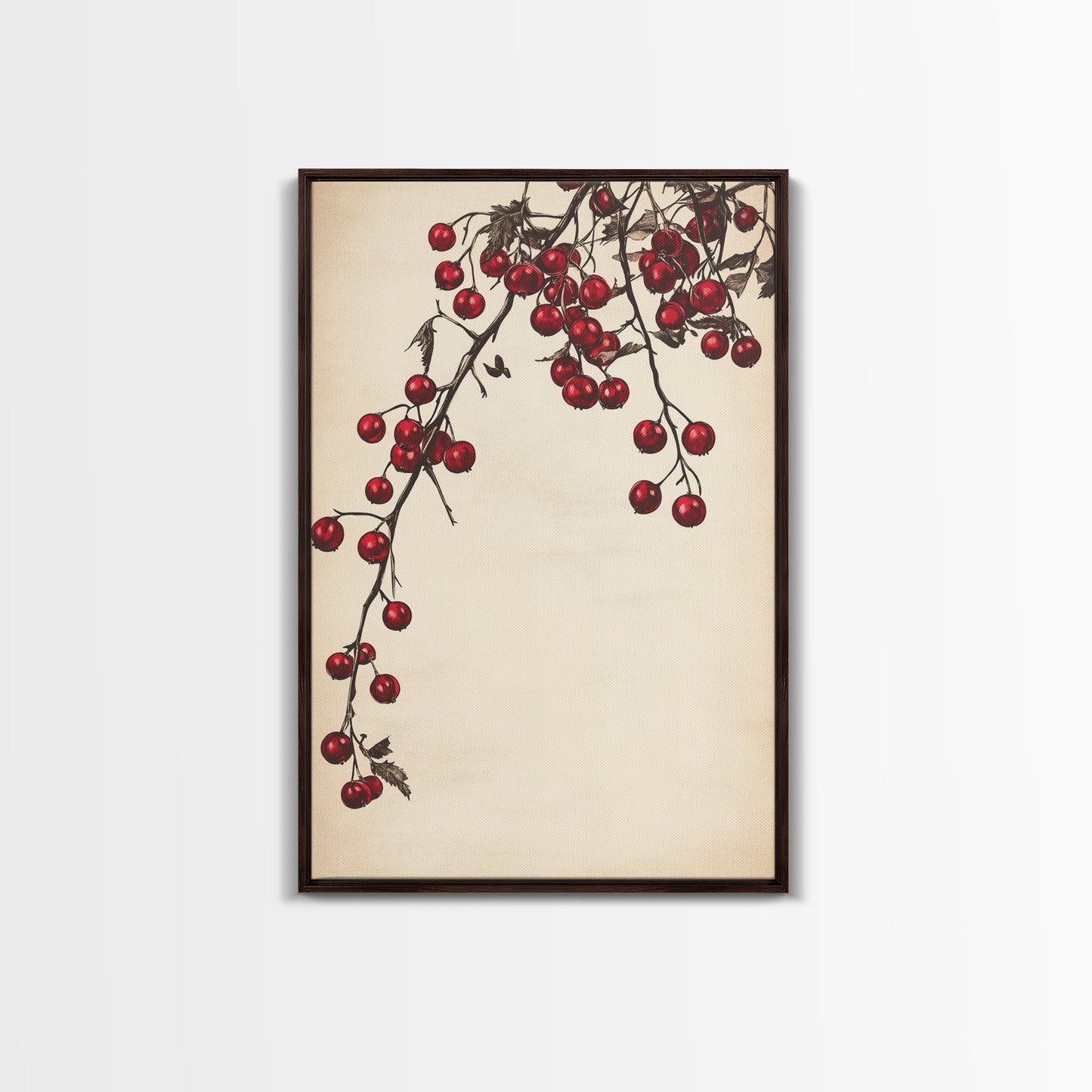Red Holly Berries Canvas Print - Framed Canvas - Minimalist Christmas Art - Boho Christmas Art - Rustic Christmas Art