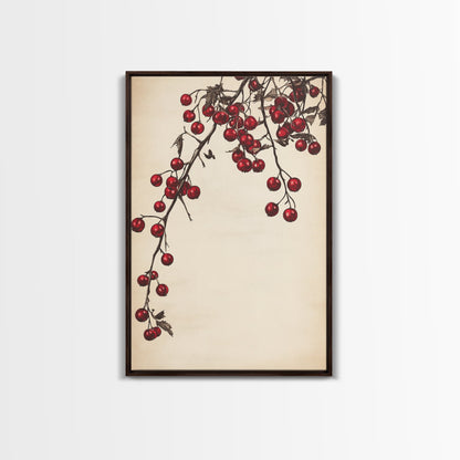 Red Holly Berries Canvas Print - Framed Canvas - Minimalist Christmas Art - Boho Christmas Art - Rustic Christmas Art