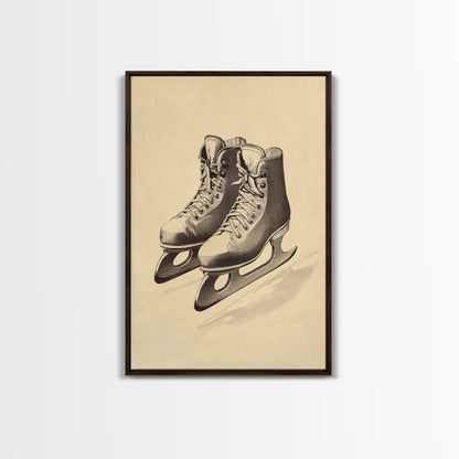 Vintage Ice Skates Canvas Print - Framed Canvas - Minimalist Christmas Art - Boho Christmas Art - Rustic Christmas Art