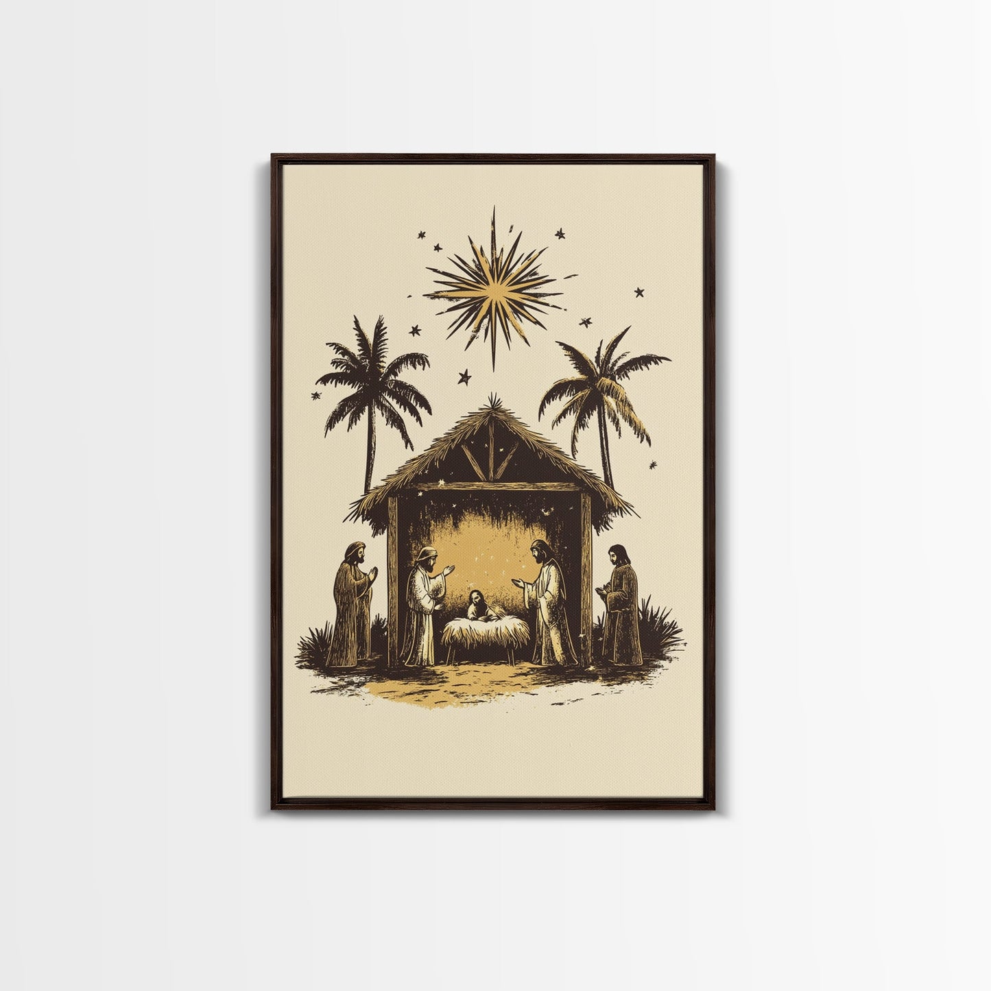 Vintage Nativity Scene Canvas Print - Framed Canvas - Minimalist Christmas Art - Boho Christmas Art - Rustic Christmas Art