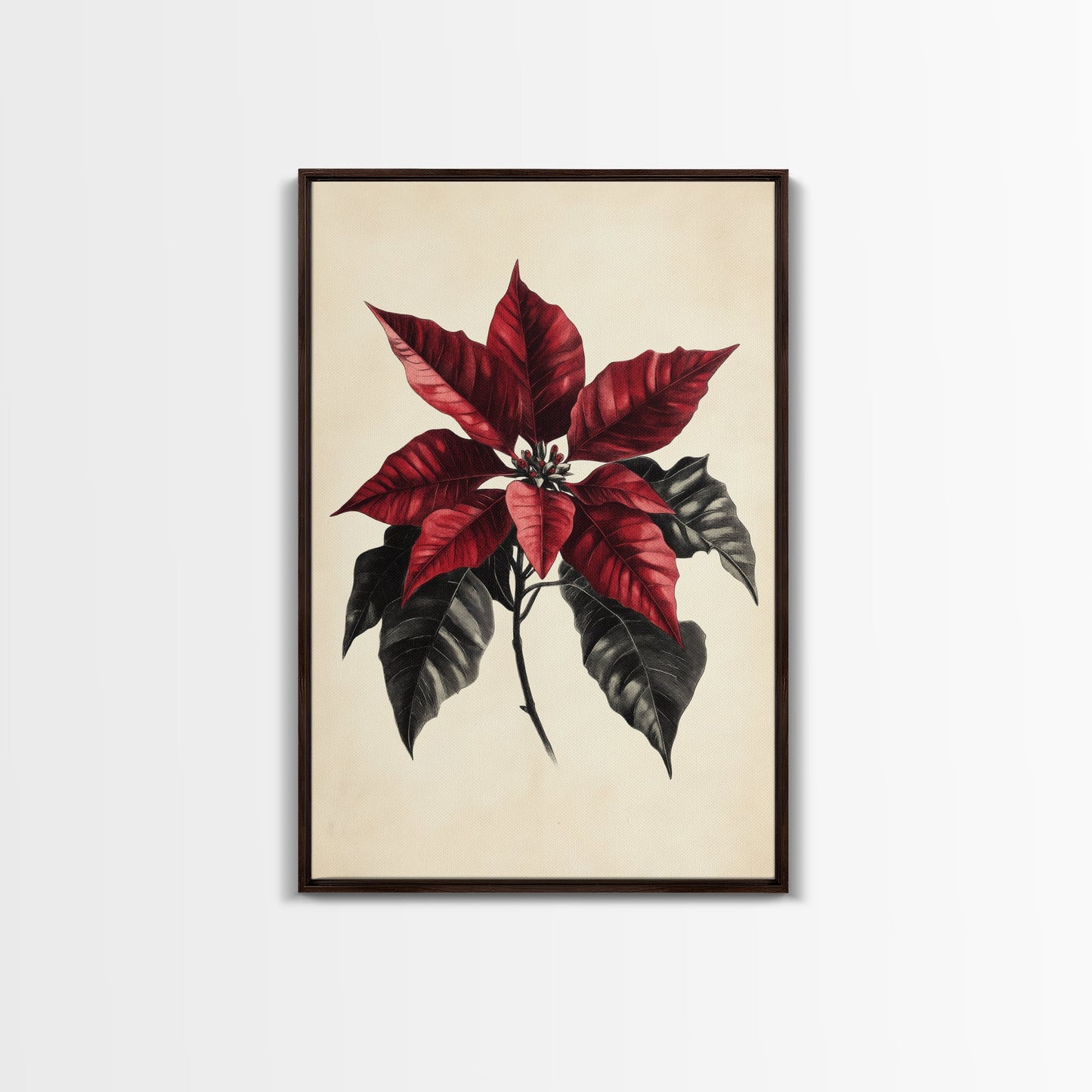 Christmas Poinsetta Canvas Print - Framed Canvas - Minimalist Christmas Art - Boho Christmas Art - Rustic Christmas Art
