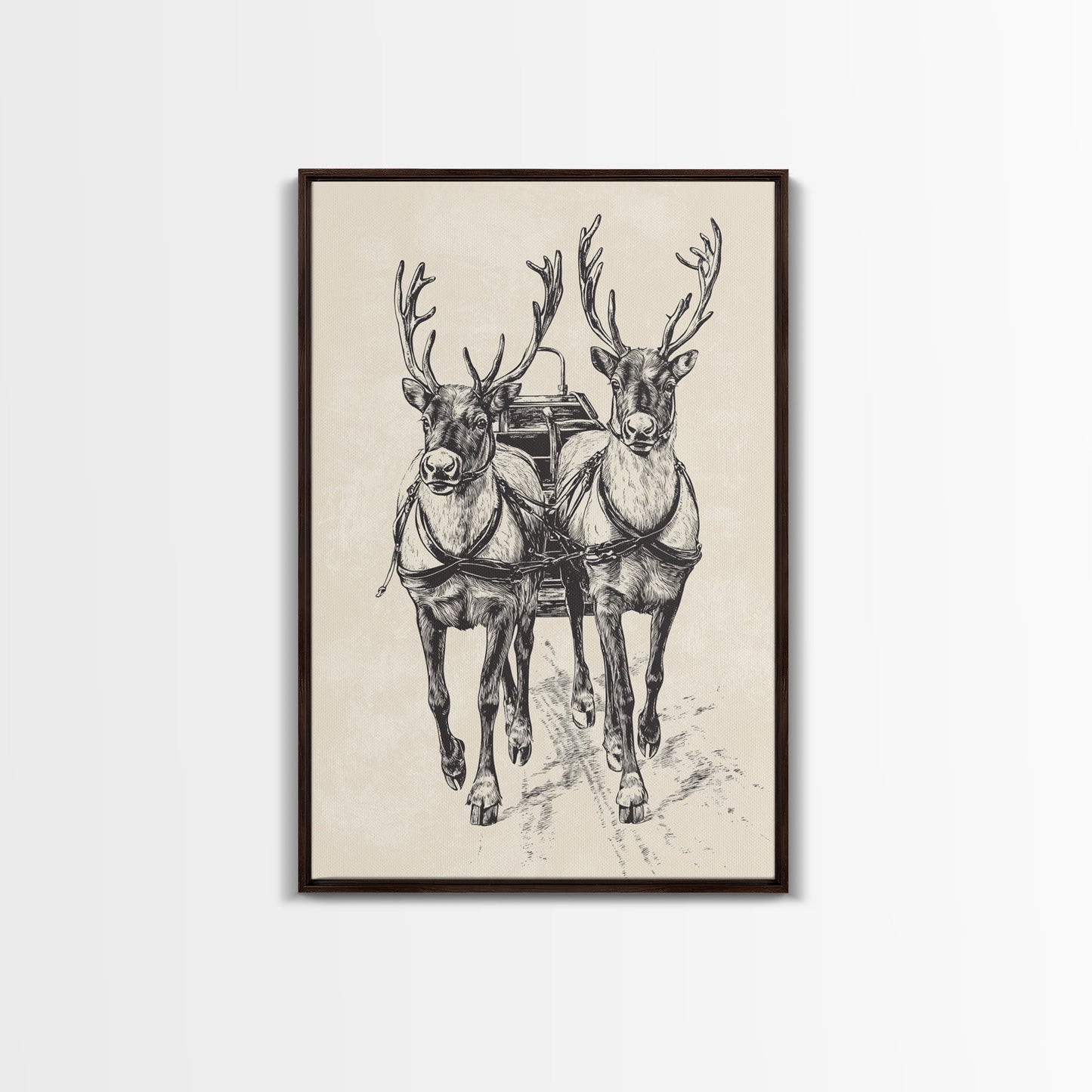 Santa's Sleigh Canvas Print - Framed Canvas - Minimalist Christmas Art - Boho Christmas Art - Rustic Christmas Art
