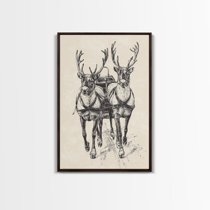 Santa's Sleigh Canvas Print - Framed Canvas - Minimalist Christmas Art - Boho Christmas Art - Rustic Christmas Art