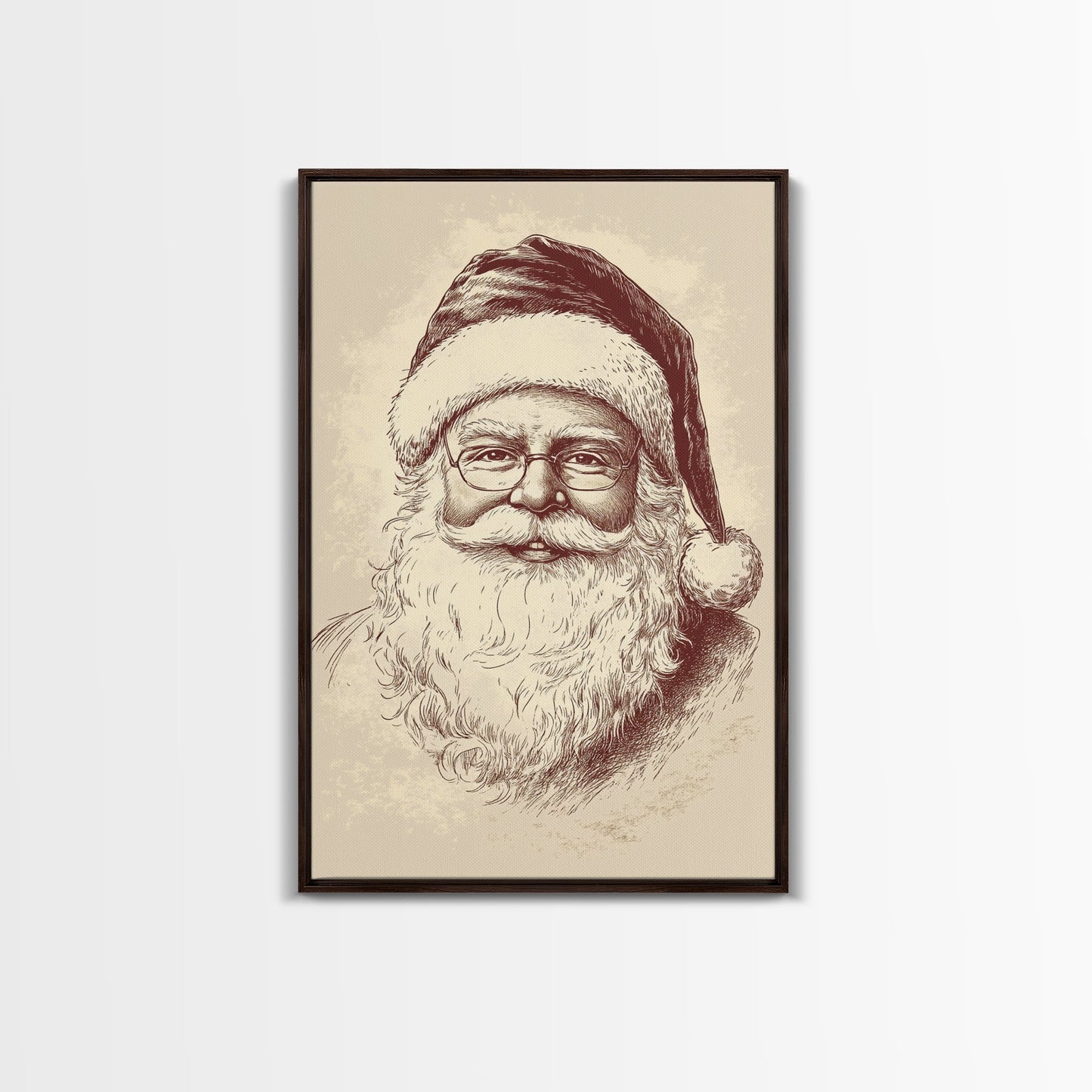Portrait of Santa Clause Canvas Print - Framed Canvas - Minimalist Christmas Art - Boho Christmas Art - Rustic Christmas Art