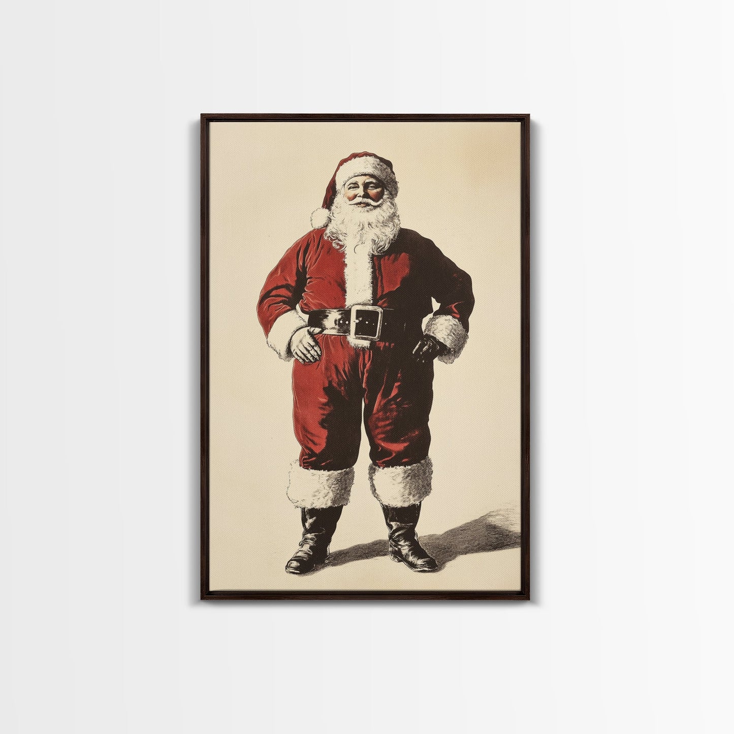 Vintage Santa Clause Canvas Print - Framed Canvas - Minimalist Christmas Art - Boho Christmas Art - Rustic Christmas Art