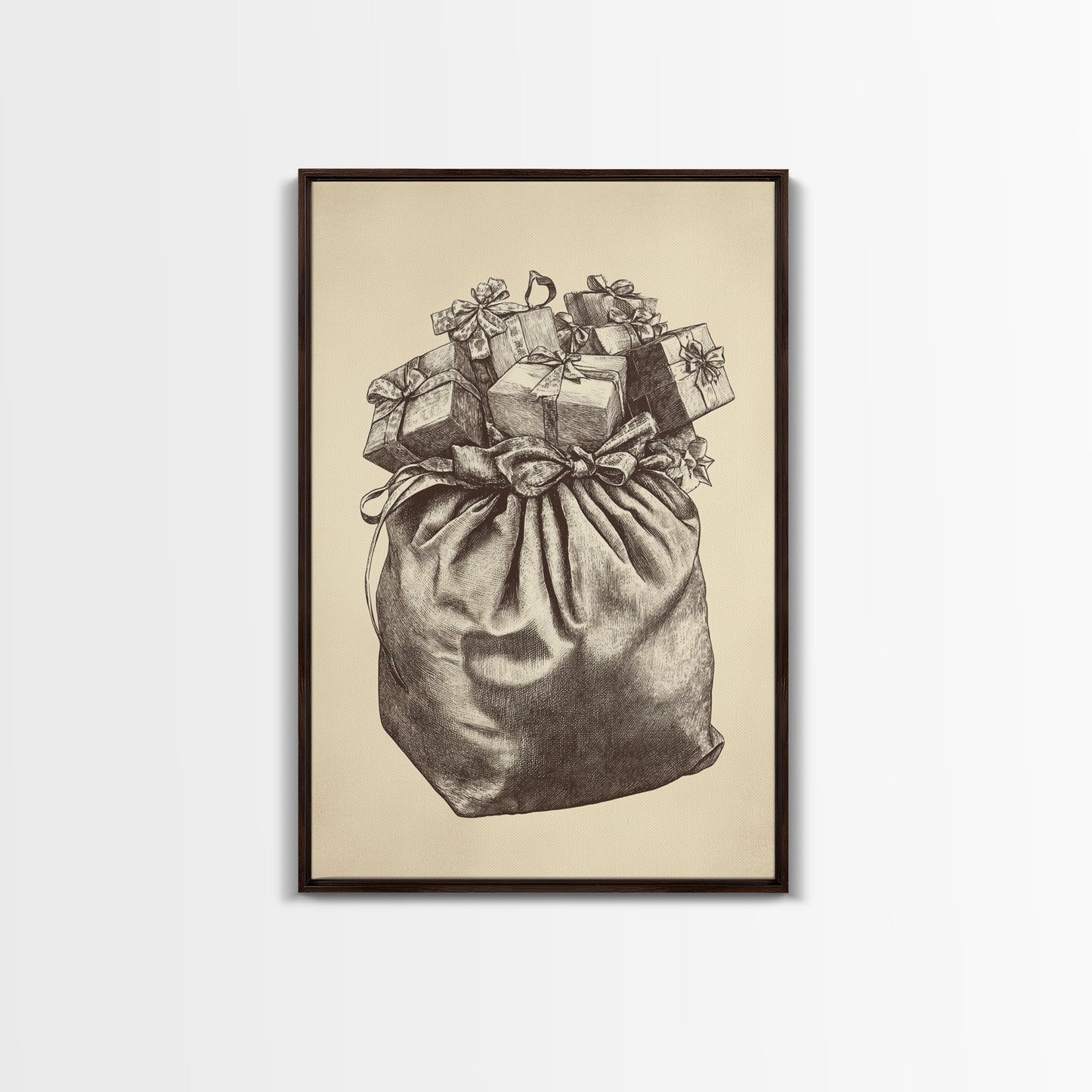 Santa's Gift Bag Canvas Print - Framed Canvas - Minimalist Christmas Art - Boho Christmas Art - Rustic Christmas Art