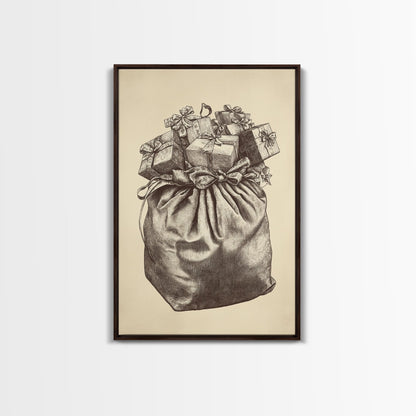 Santa's Gift Bag Canvas Print - Framed Canvas - Minimalist Christmas Art - Boho Christmas Art - Rustic Christmas Art