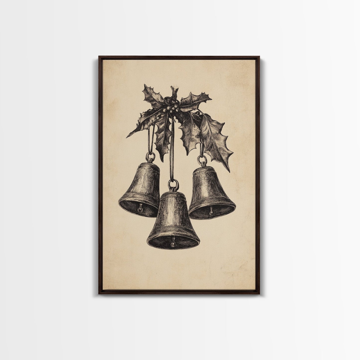 Christmas Bells Canvas Print - Framed Canvas - Minimalist Christmas Art - Boho Christmas Art - Rustic Christmas Art