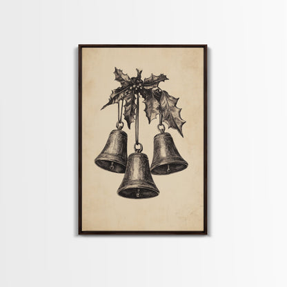 Christmas Bells Canvas Print - Framed Canvas - Minimalist Christmas Art - Boho Christmas Art - Rustic Christmas Art
