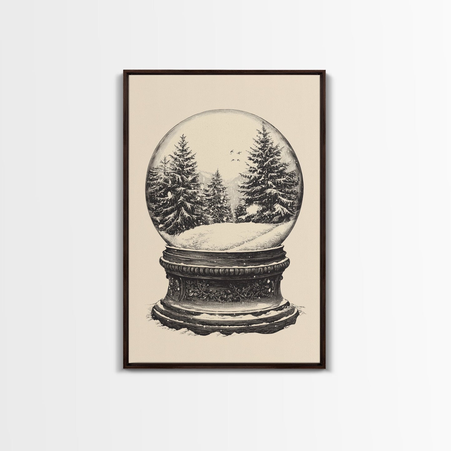 Sketch of a Christmas Snow Globe Canvas Print - Framed Canvas - Minimalist Christmas Art - Boho Christmas Art - Rustic Christmas Art