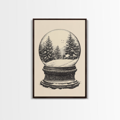 Sketch of a Christmas Snow Globe Canvas Print - Framed Canvas - Minimalist Christmas Art - Boho Christmas Art - Rustic Christmas Art