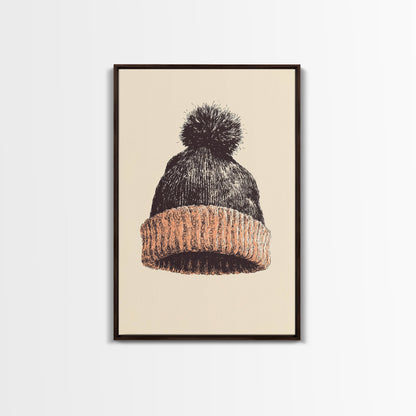 Christmas Beanie Hat Canvas Print - Framed Canvas - Minimalist Christmas Art - Boho Christmas Art - Rustic Christmas Art
