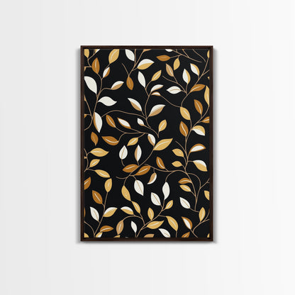 Ivy Leaves Framed Canvas Print, Mid Century Modern Pattern art, Botanical Print, Botanical Wall Art, Black Background