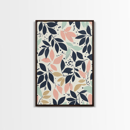 Pastel Florel and Botanical Wall Art, Mid Century Modern Leaves Art Print, Wood Frame Wall Art Canvas Print, Canvas Art, Living Room Decor