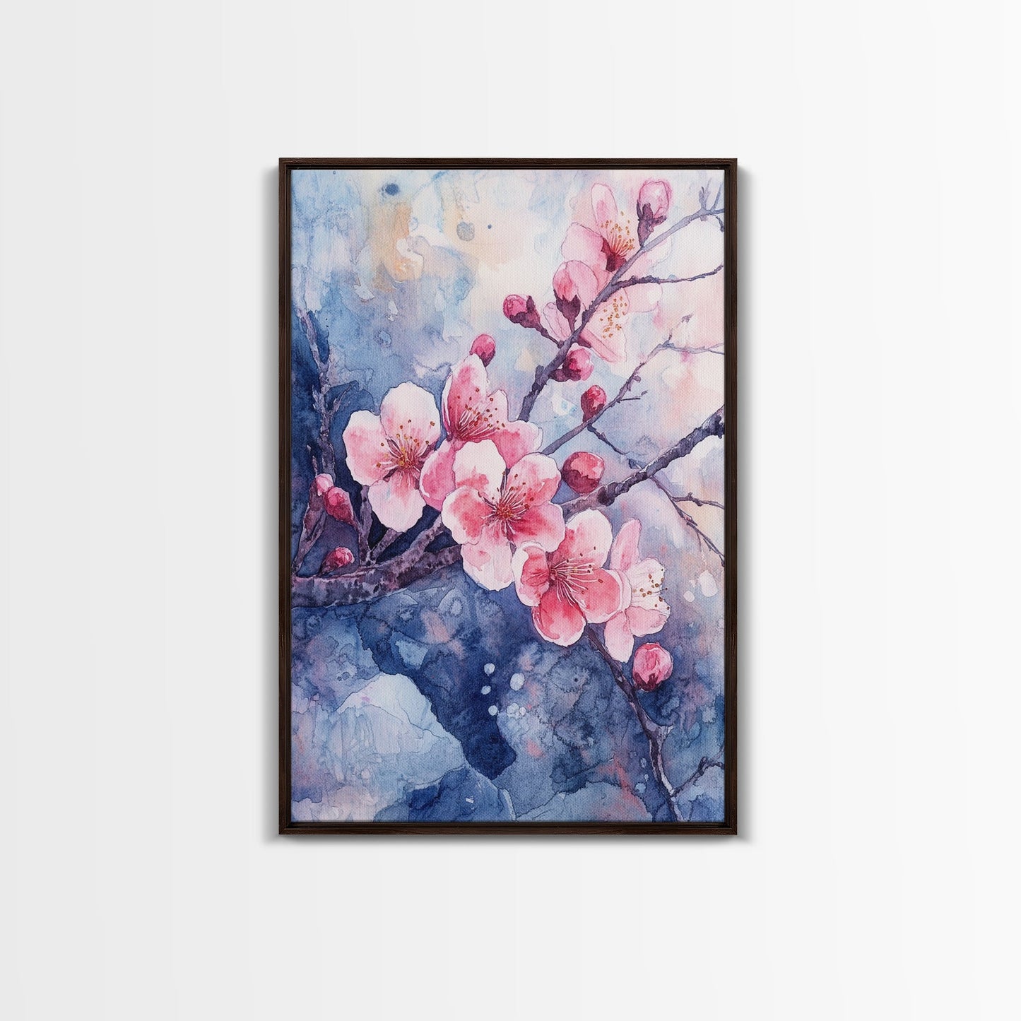 Cherry Blossoms Wall Art, Framed Canvas Print, Ready To Hang, Boho Decor, Minimalist Cherry Blossom Painting, Home Decor Living Room