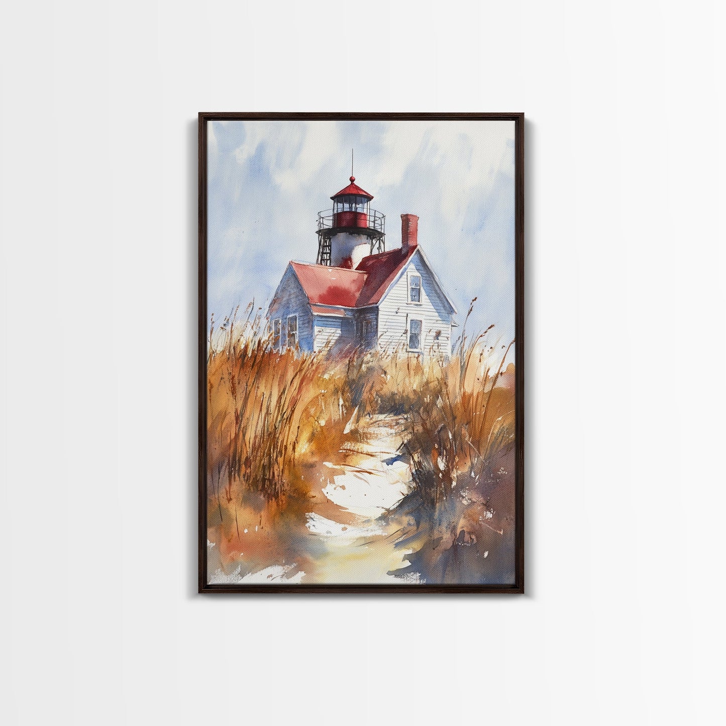 Maine Wall Art, Canvas Print, Ready To Hang Wall Art With Wood Frame, Maine Watercolor Painting, Nautical Home Decor