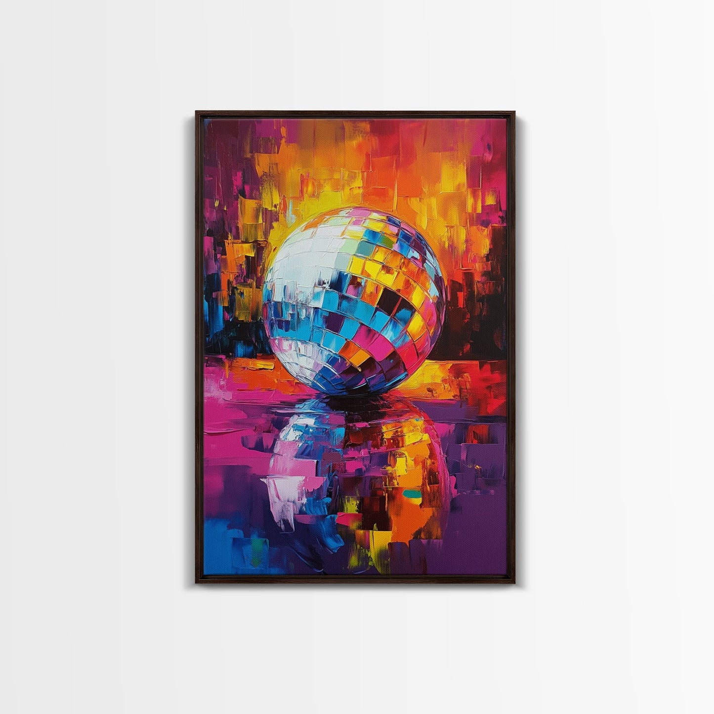 Reflections of a Disco Ball, Framed Canvas Print, Disco Ball Poster, Disco Ball Painting, Disco Ball Wall Art, Dance Studio Decor