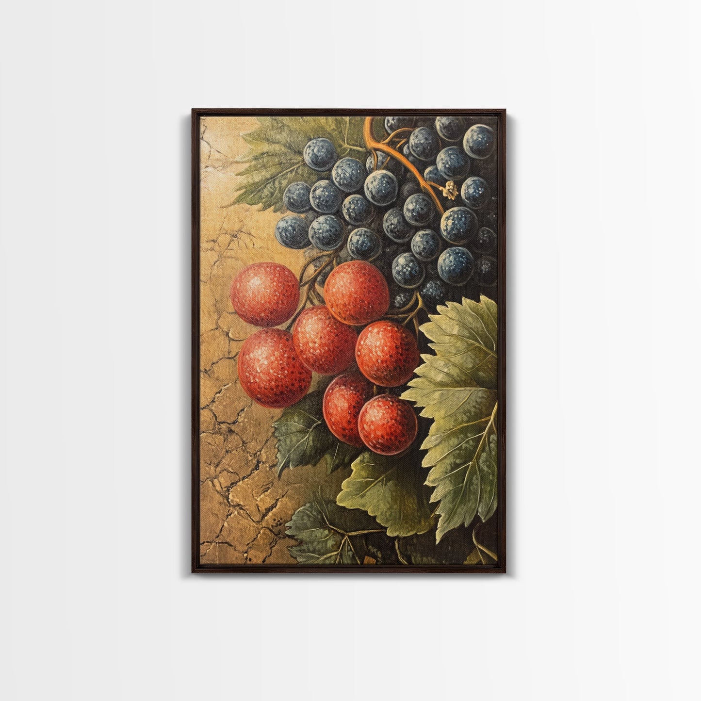 Grapes Wall Art Framed Canvas Print, Antique Fruit Still Life Oil Painting Print, Kitchen Decor, Modern Farmhouse Wall Art, Farmhouse Decor
