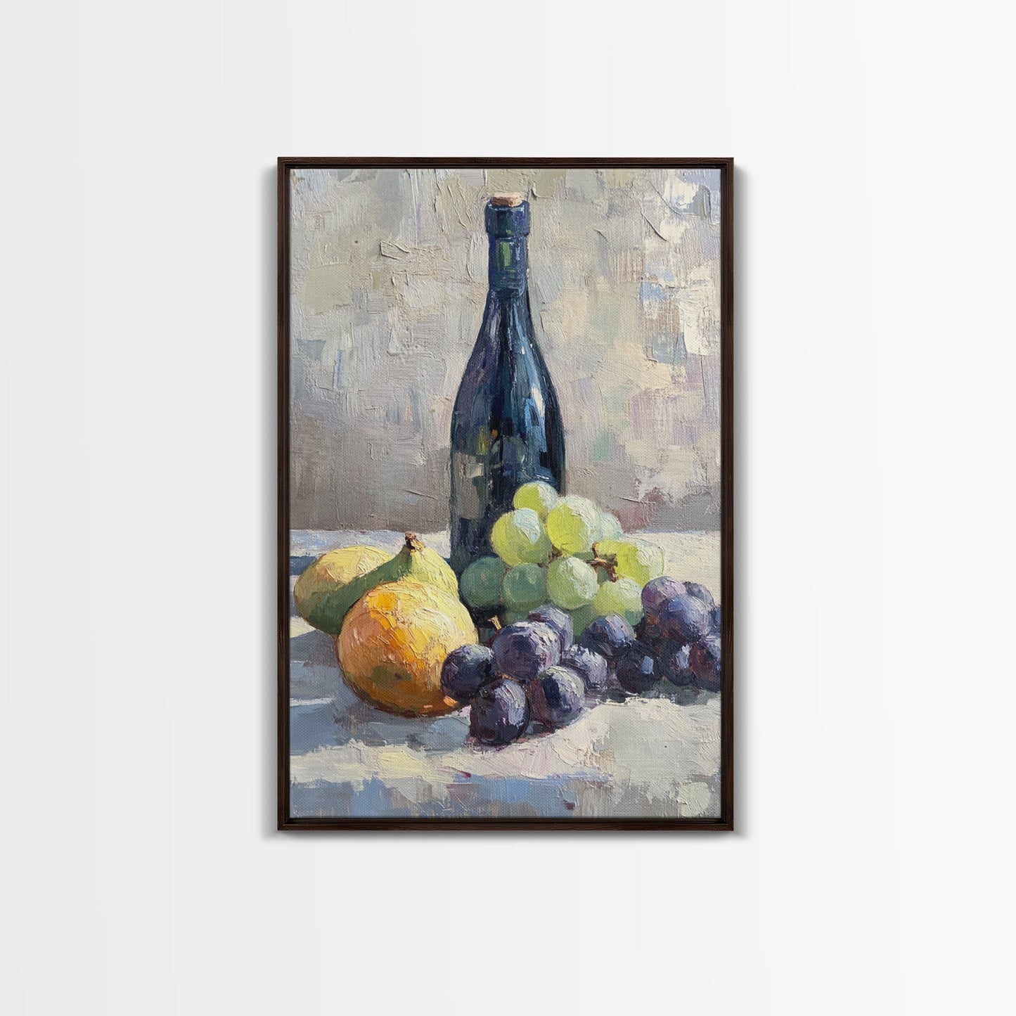 Still Life Of Grapes and Wine, Framed Canvas Print, Antique Style Fruit Still Life Oil Painting Print, Kitchen Decor, Rustic Farmhouse Kitchen Art