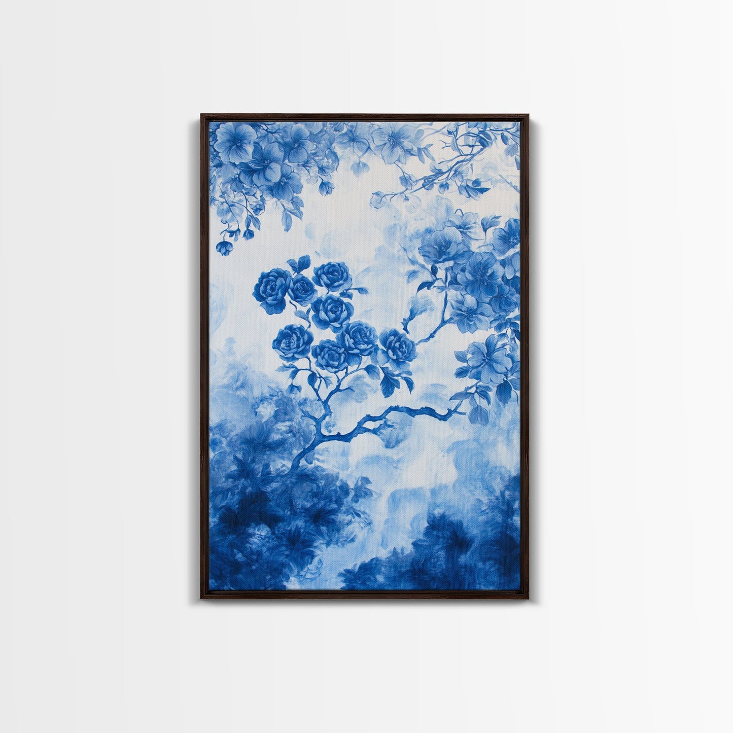 Blue Roses Chinoiserie Style Painting Print, Living Room Decor, Chinoiserie Wall Art, Chinoiserie Decor, Living Room Wall Art