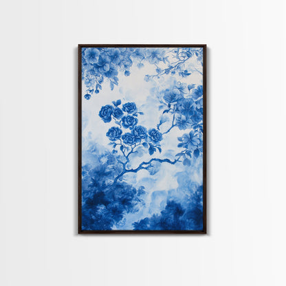 Blue Roses Chinoiserie Style Painting Print, Living Room Decor, Chinoiserie Wall Art, Chinoiserie Decor, Living Room Wall Art
