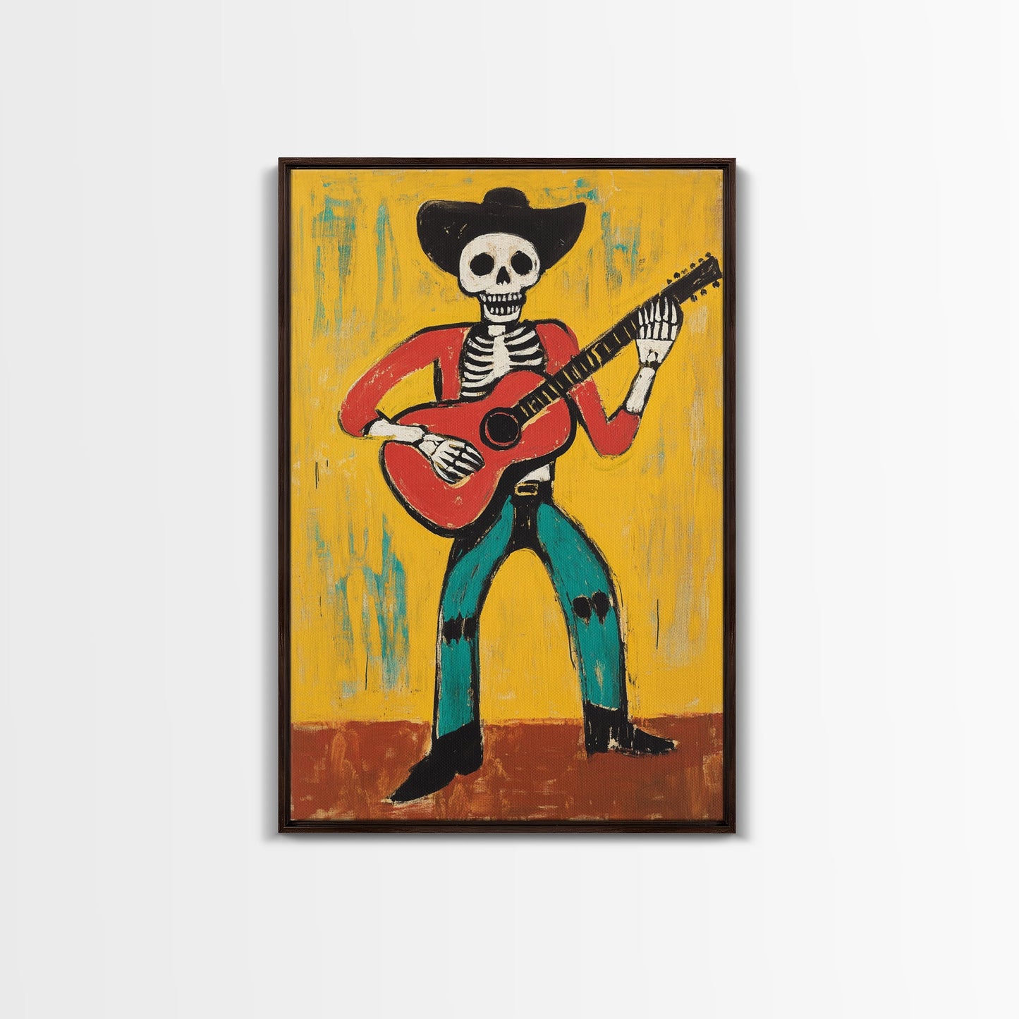 Canvas Print Of a Cowboy Skeleton Guitarist, Mexicano Art, Chicano Art, Original Artwork, Vaquero Art