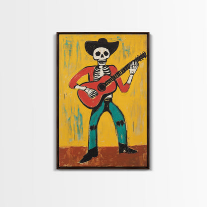 Canvas Print Of a Cowboy Skeleton Guitarist, Mexicano Art, Chicano Art, Original Artwork, Vaquero Art