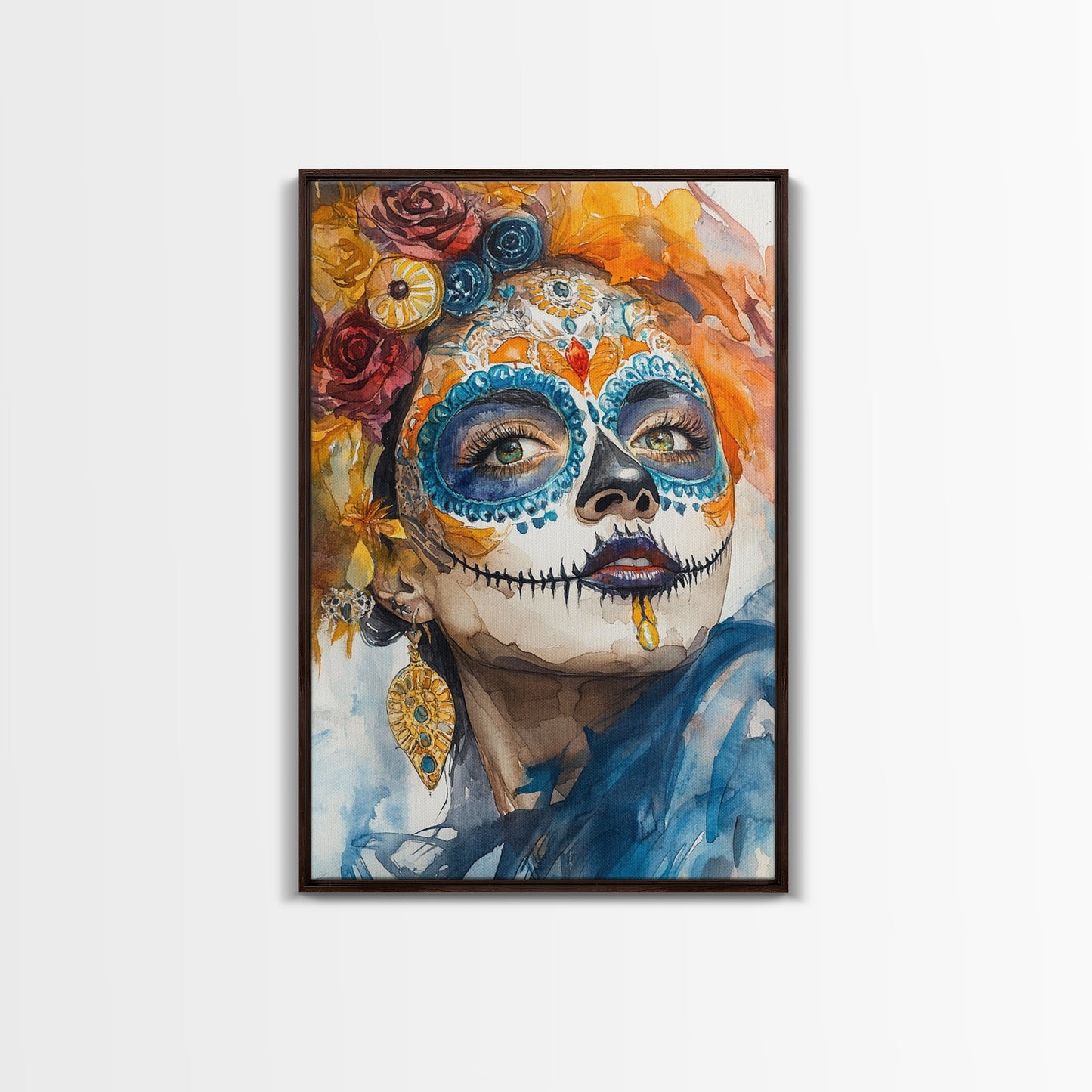 Chicano Art Framed Canvas Print, Day of the Dead / Dia De Los Muertos Wall Art, Mexicano Decor, Mexicano Wall Art, Senora Portrait