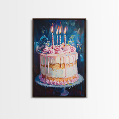 The Birthday Cake, Abstract Canvas Print Oil Painting Of a Birthday Cake, Kitchen Decor, Food Review Kitchen Art, Dining Room Art
