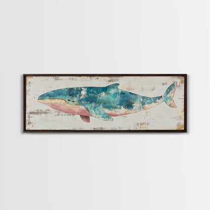 Humpback Whale Panoramic Wall Art Canvas Print - Wood Framed Canvas - Nautical Decor - Ready To Hang, Whale Art, Whale Fine Art