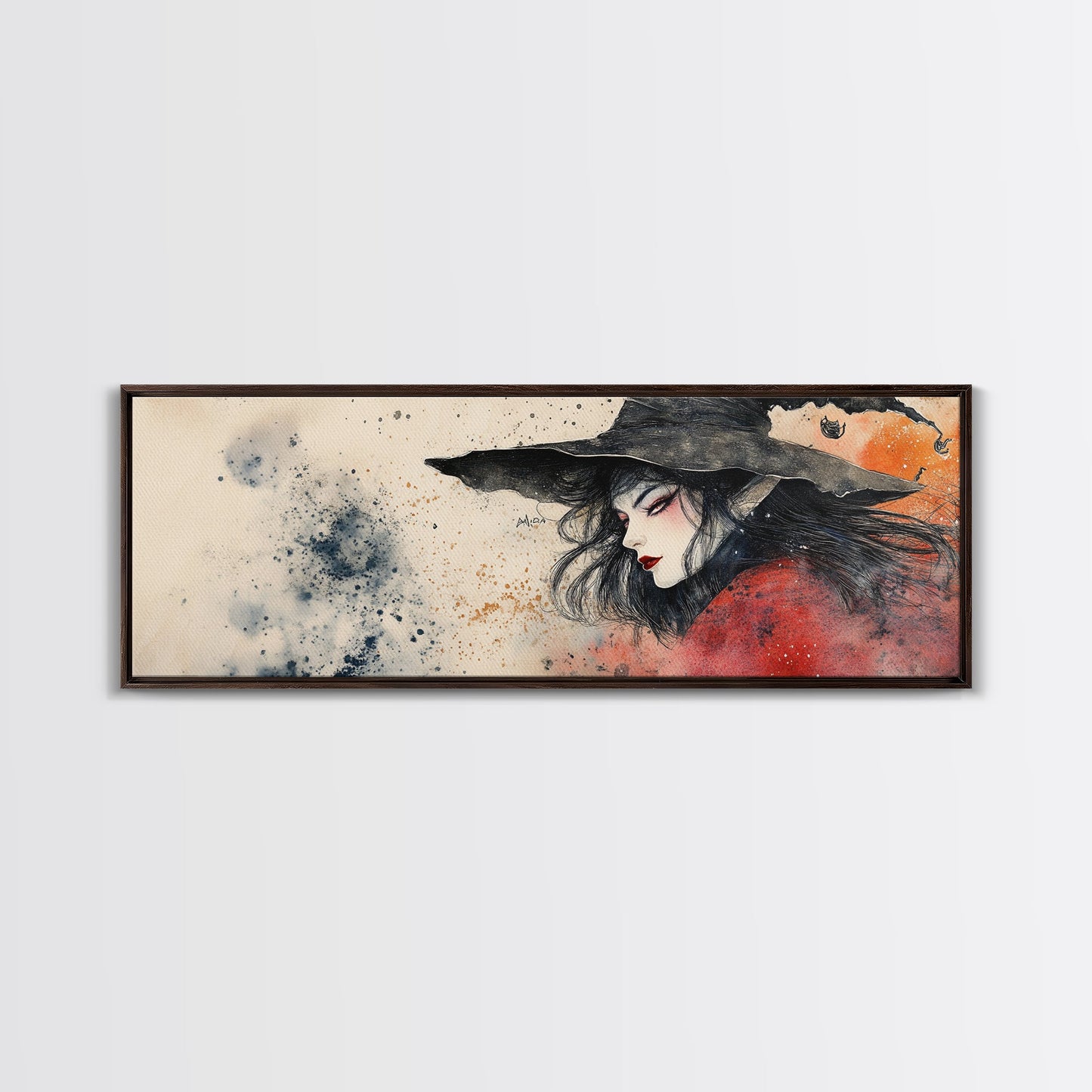 Panoramic Portrait of a Witch - Wabi Sabi Halloween Mashup - Halloween Decor - Witchy Wall Art - Witch Painting - Witch Art