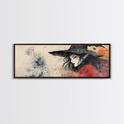 Panoramic Portrait of a Witch - Wabi Sabi Halloween Mashup - Halloween Decor - Witchy Wall Art - Witch Painting - Witch Art