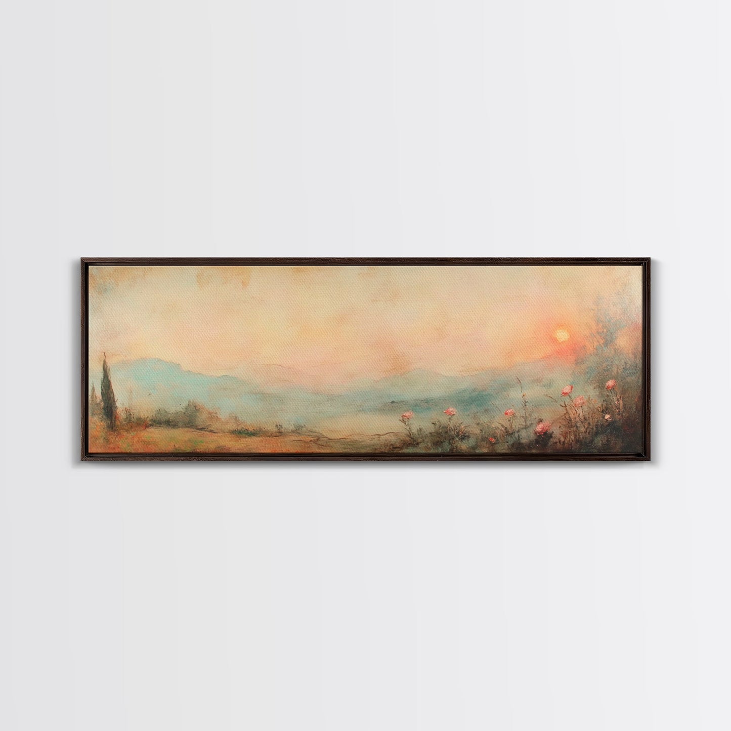 Moody Floral Landscape Painting Print, Panoramic Wall Art, Moody Artwork, Moody Landscape, Moody Wallpaper Wall Art, Moody Art Print