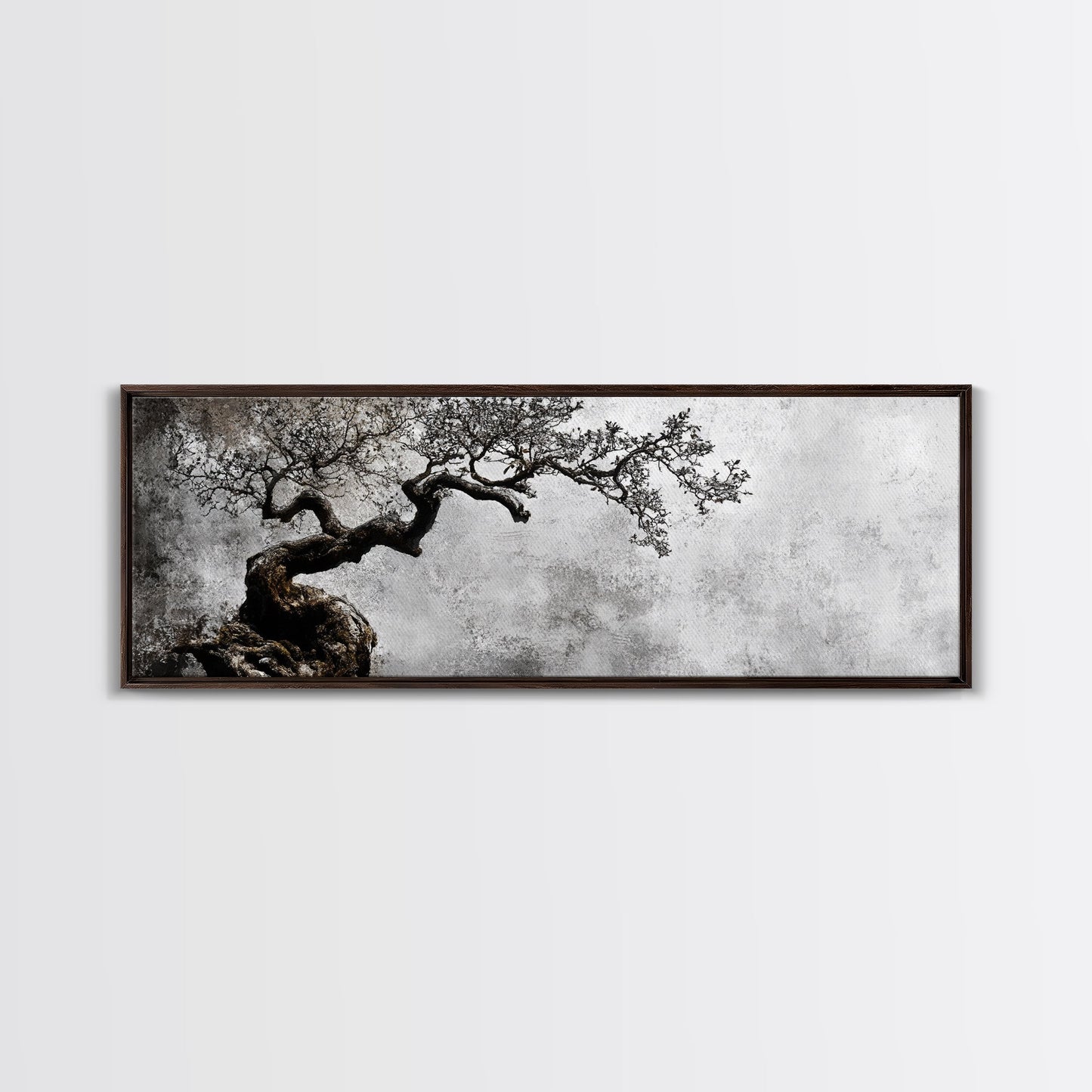 Black and White Bonzai Tree Framed Canvas Print, Wabi Sabi Japanese Style Home Decor, Minimalist Art, Moody Decor, Moody Art