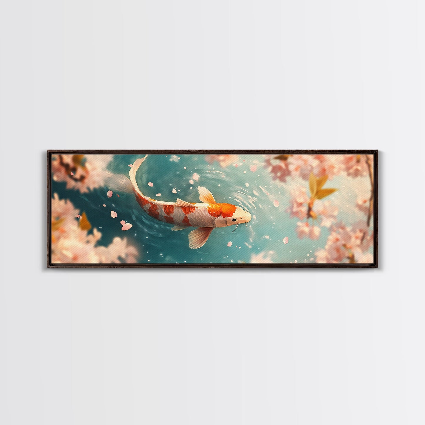 Reflections of a Koi Fish Panoramic Print, Canvas Print, Ready To Hang Wall Art, Koi Fish Painting, Soothing Decor, Zen Studio Art