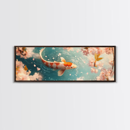 Reflections of a Koi Fish Panoramic Print, Canvas Print, Ready To Hang Wall Art, Koi Fish Painting, Soothing Decor, Zen Studio Art