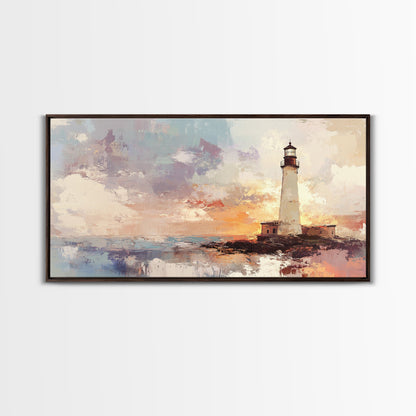 Abstract Oil Painting Print of a Light House, Framed Canvas Print, Nautical Themed Home Decor, Seascapes Painting