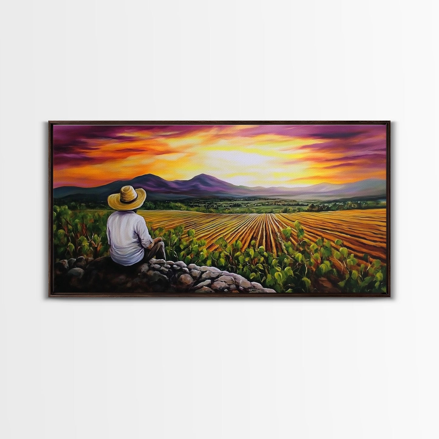 Farmhouse Wall Art Framed Canvas Print - Mexicano Art - Chicano Art - Oil Painting Print of a Tejano Farmer - Arte Mexicano