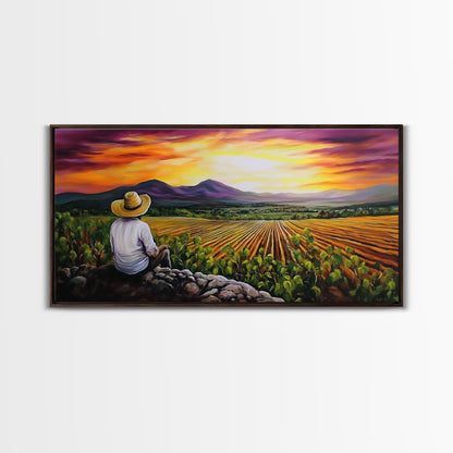 Farmhouse Wall Art Framed Canvas Print - Mexicano Art - Chicano Art - Oil Painting Print of a Tejano Farmer - Arte Mexicano