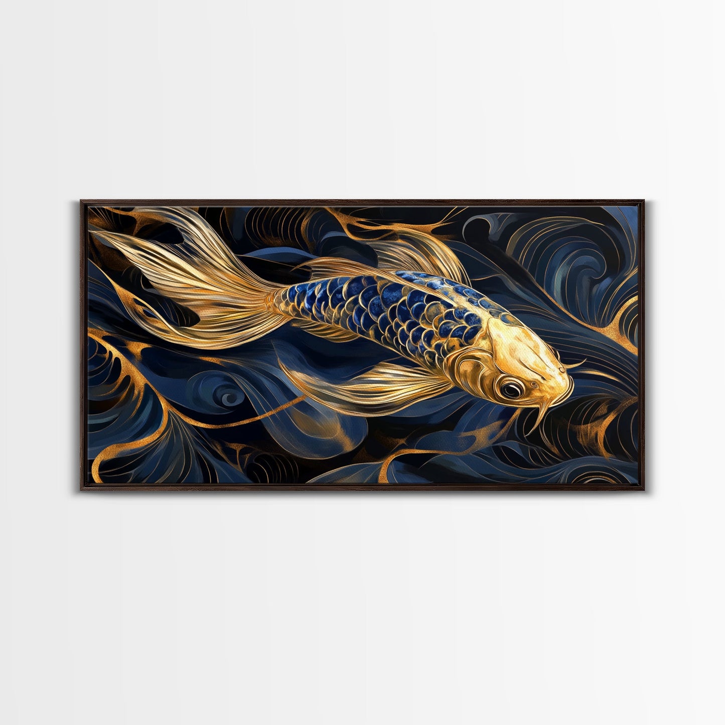 Black and Gold Koi Fish Framed Canvas Print, Wabi Sabi Style Home Decor, Koi Fish Painting Koi Fish Art, Modern Living Room Decor