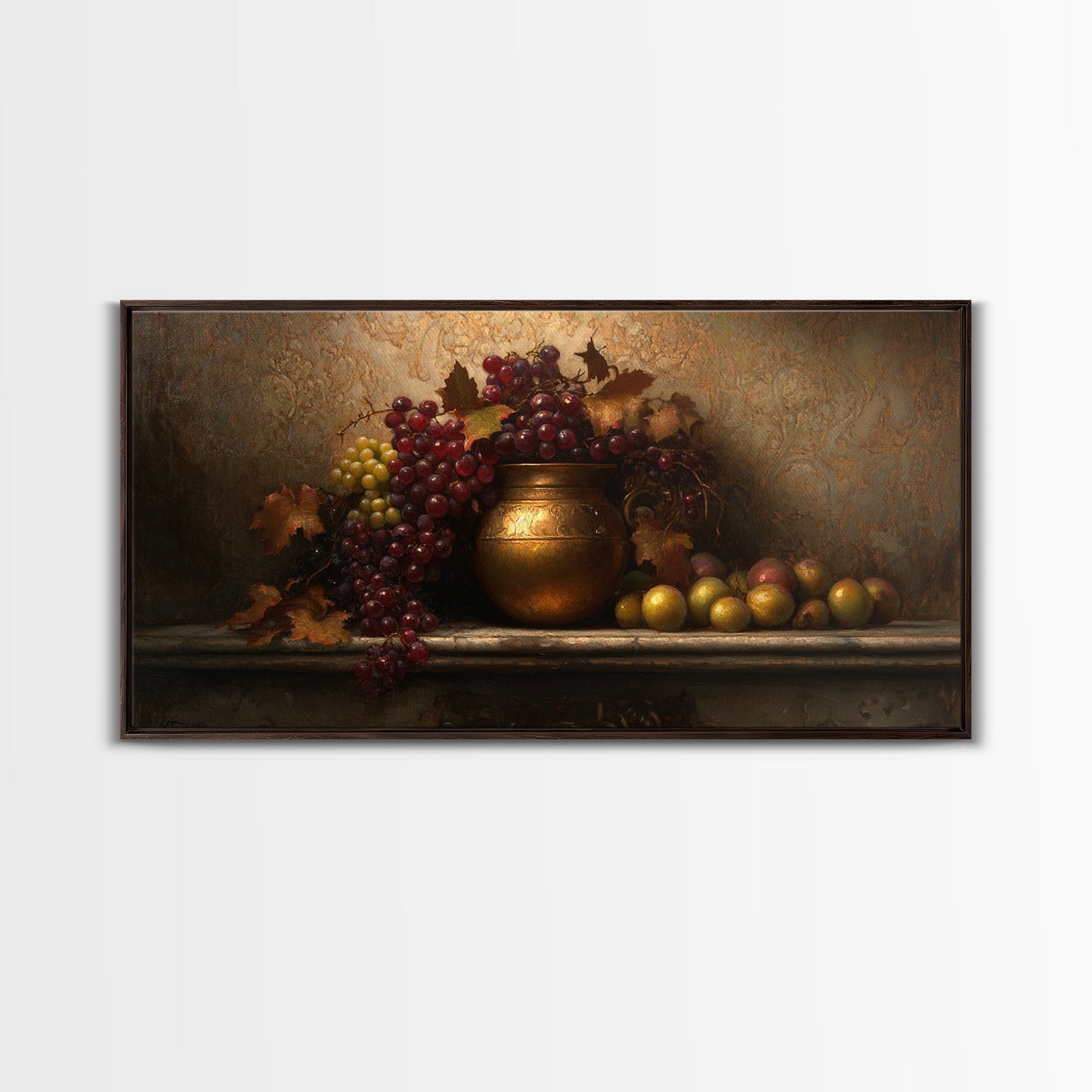 Still Life of Grapes, Framed Canvas Print, Victorian Oil Painting Print, Kitchen Wall Art, Kitchen Painting, Kitchen Home Decor