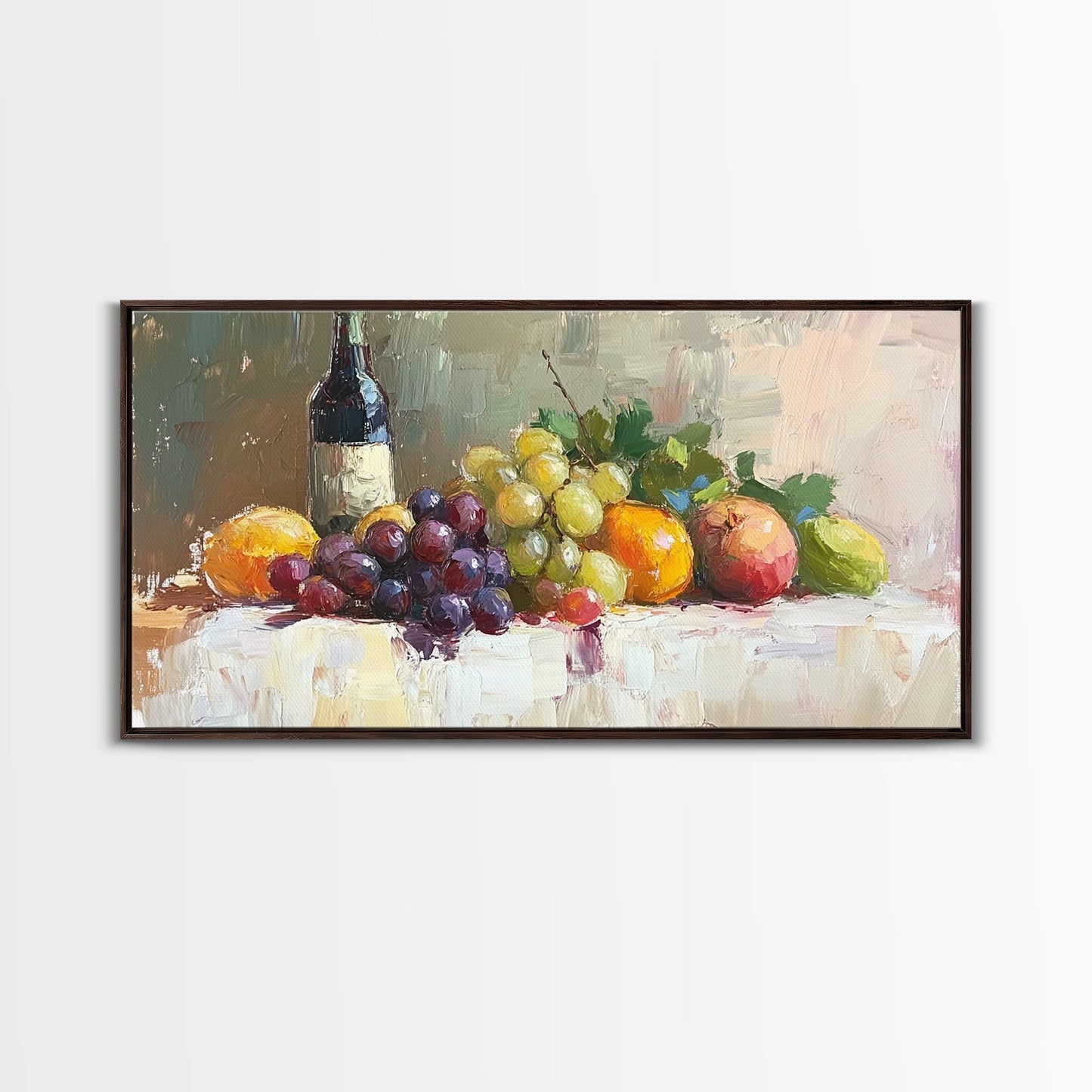 Still Life of Grapes, Fruit and Wine, Framed Canvas Print, Eclectic Kitchen Home Decor, Kitchen Wall Art, Dining Room Wall Art, Art For Kitchen