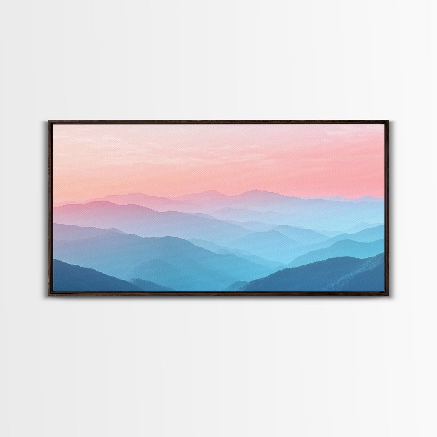 Vaporwave Landscape Painting Print of The Blue Ridge Mountains, Framed Canvas Print, Foggy Mountain Landscape Painting, Ready To Hang Art