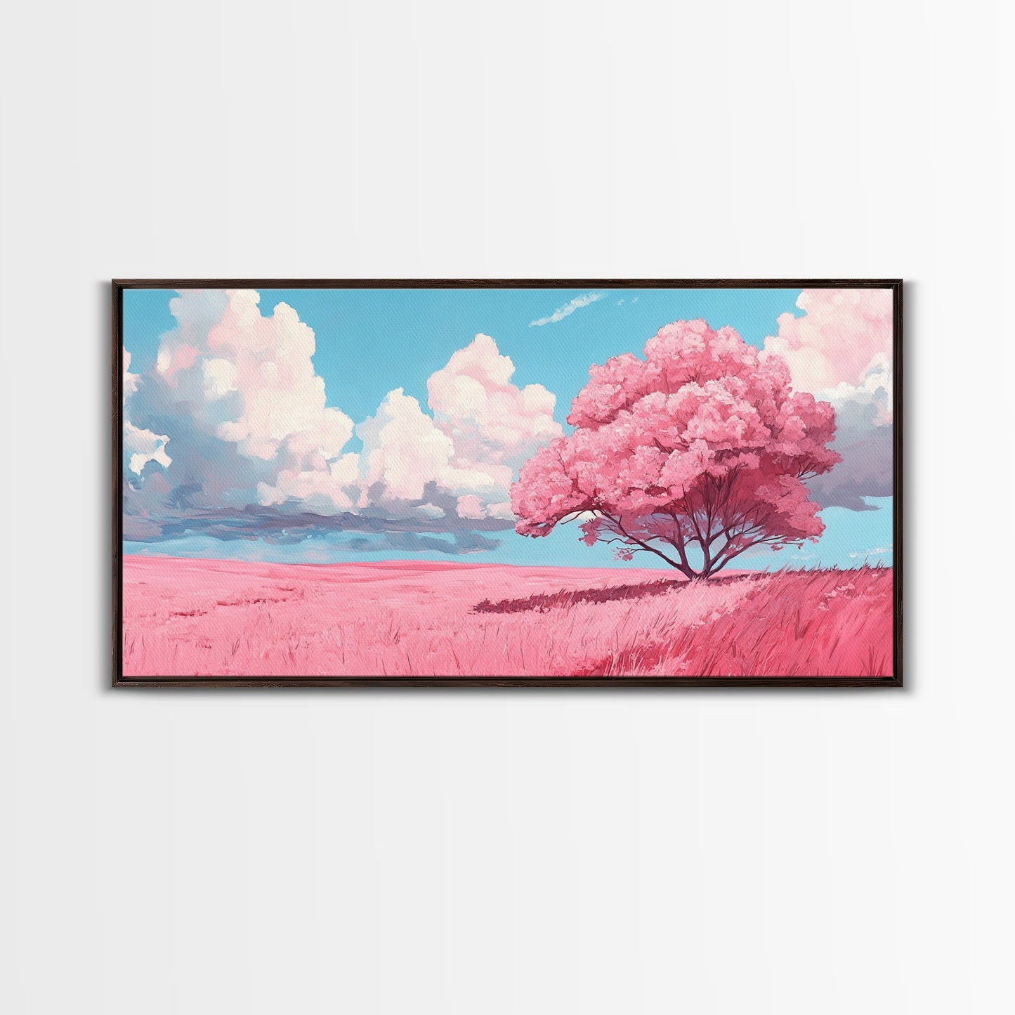 Pink Fields - Abstract Wall Art - Framed Canvas Print - Abstract Landscape Painting - Surrealist Wall Art - Above Sofa Modern Art