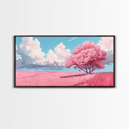 Pink Fields - Abstract Wall Art - Framed Canvas Print - Abstract Landscape Painting - Surrealist Wall Art - Above Sofa Modern Art