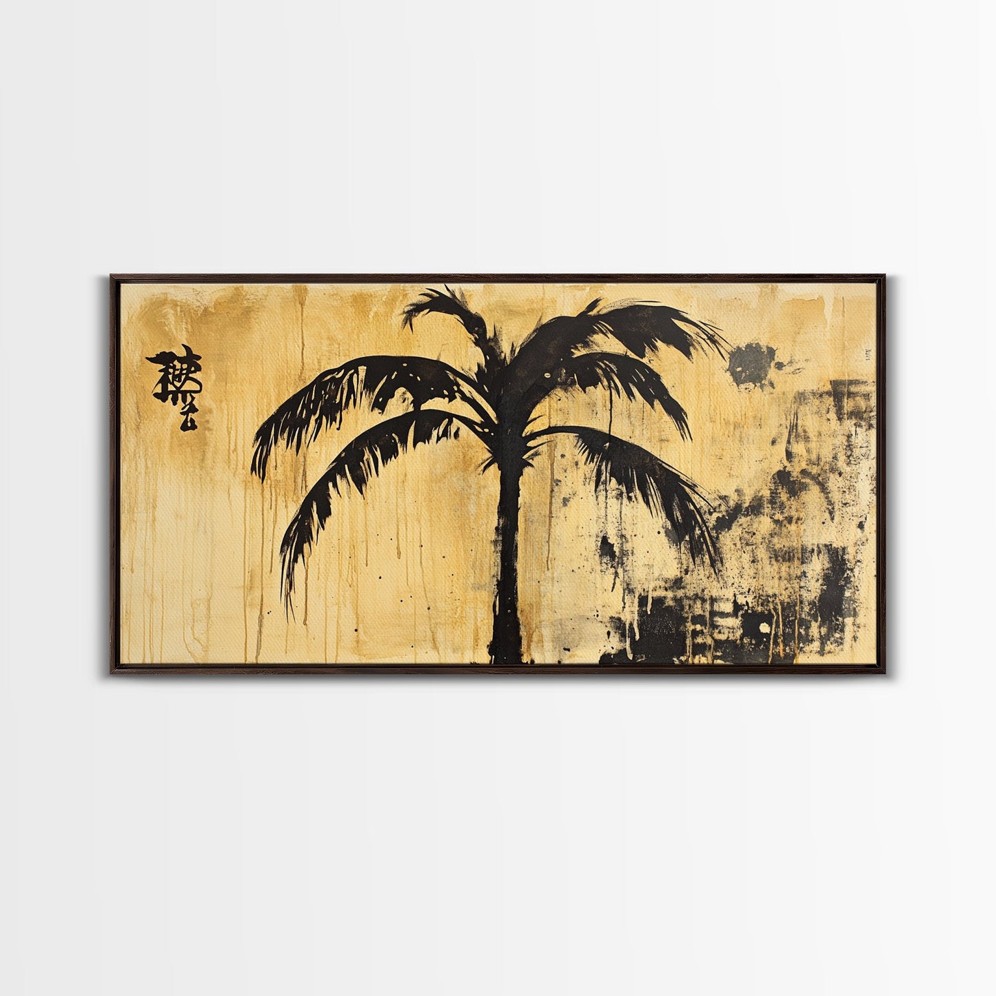 Palm Tree Abstract Painting Print, Coastal Decor, Framed Canvas Ready To Hang, Nautical Painting, Coastal Home Decor, Living Room Palm Tree Art
