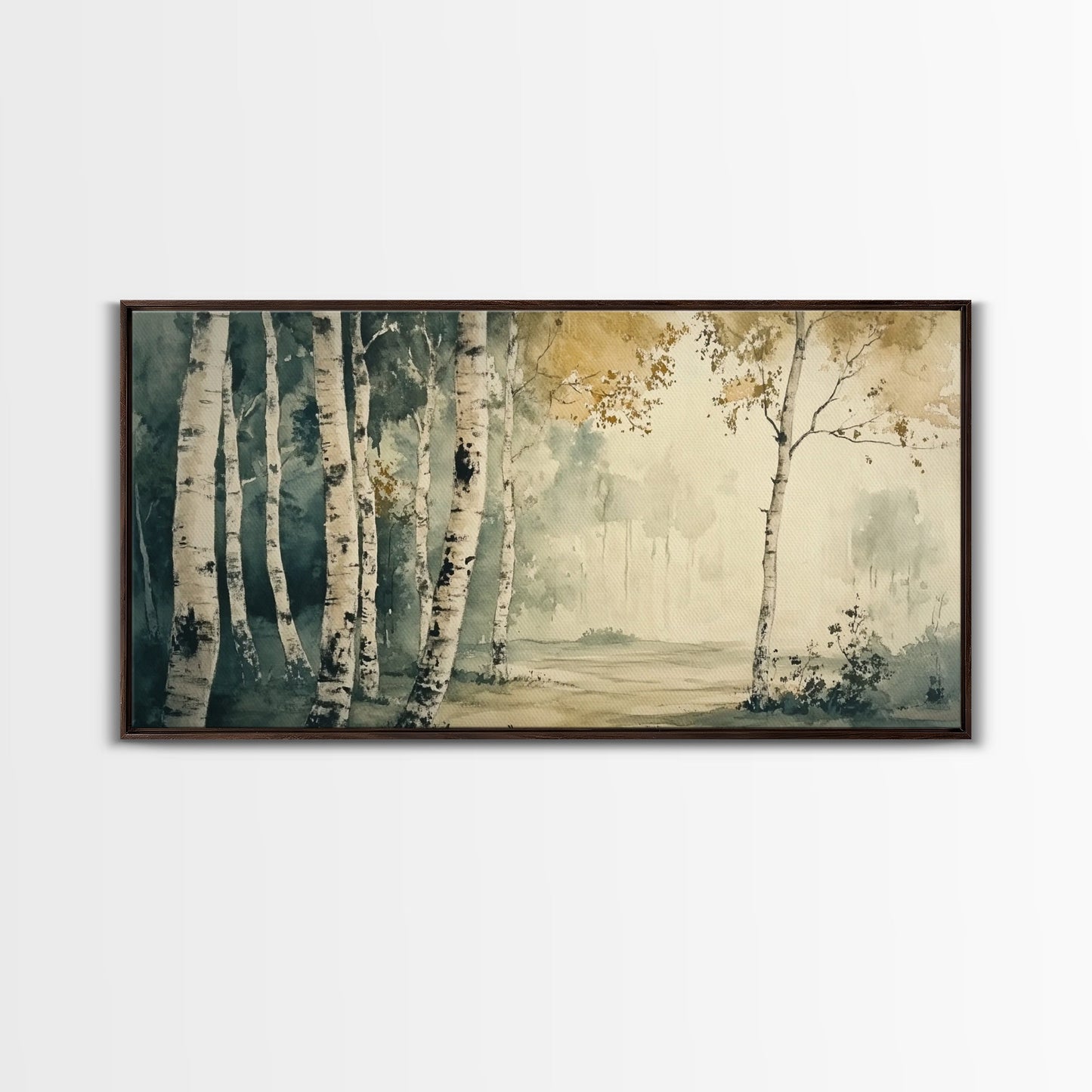 Mountain Forest Landscape Canvas Wall Art, Abstract Birch Tree Forest Watercolor Painting Print, Aspen Trees Colorado Wall Art